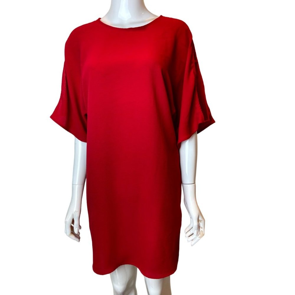 The Fifth Label Women's Casual Shift Dress Back Keyhole Short Sleeves Red SZ M